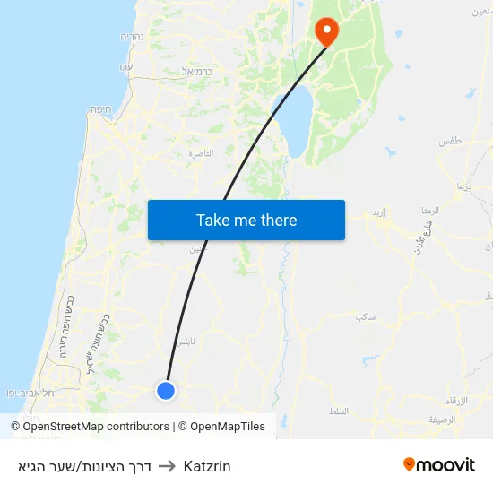 דרך הציונות/שער הגיא to Katzrin map