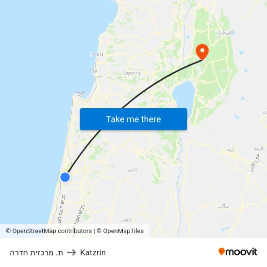 ת. מרכזית חדרה to Katzrin map