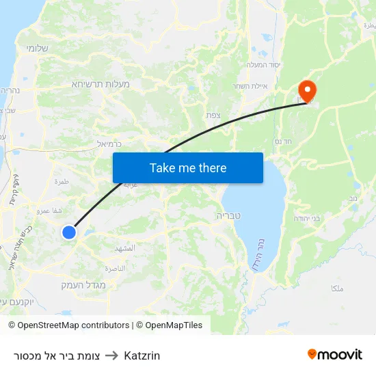 צומת ביר אל מכסור to Katzrin map