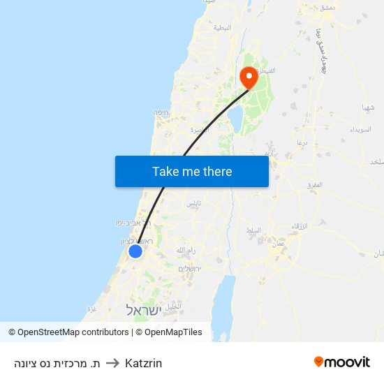 ת. מרכזית נס ציונה to Katzrin map