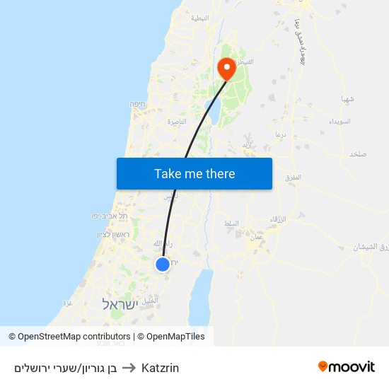 בן גוריון/שערי ירושלים to Katzrin map
