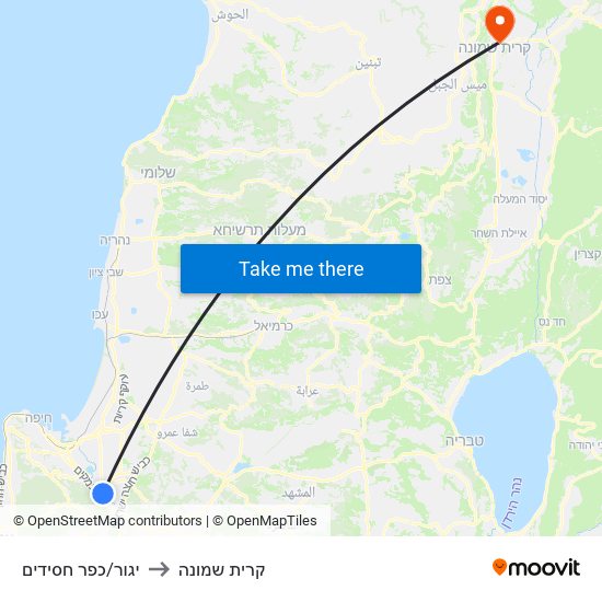 יגור/כפר חסידים to קרית שמונה map