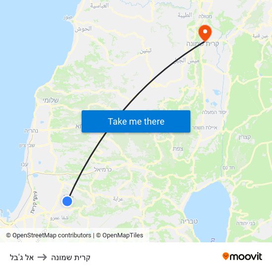 אל ג'בל to קרית שמונה map