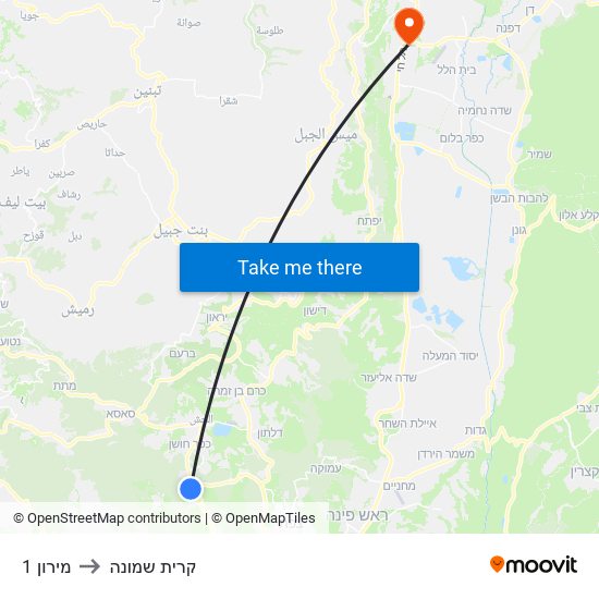 מירון 1 to קרית שמונה map