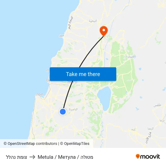 צומת נהלל to Metula / Метула / מטולה map