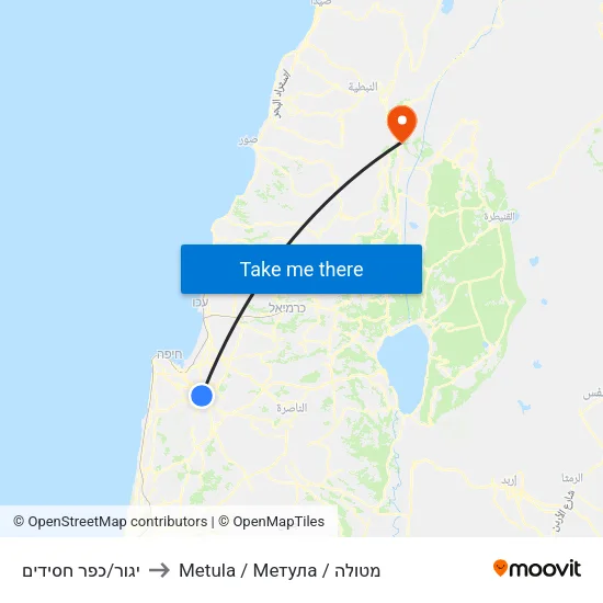 יגור/כפר חסידים to Metula / Метула / מטולה map