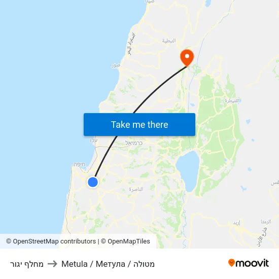 מחלף יגור to Metula / Метула / מטולה map