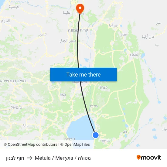 חוף לבנון to Metula / Метула / מטולה map