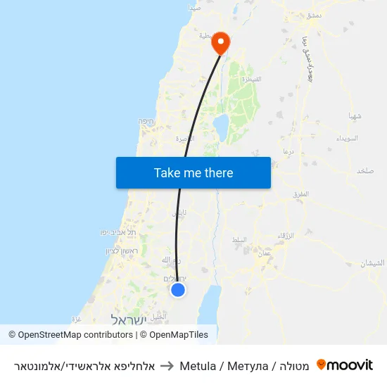 אלחליפא אלראשידי/אלמונטאר to Metula / Метула / מטולה map