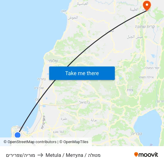 מוריה/צפרירים to Metula / Метула / מטולה map