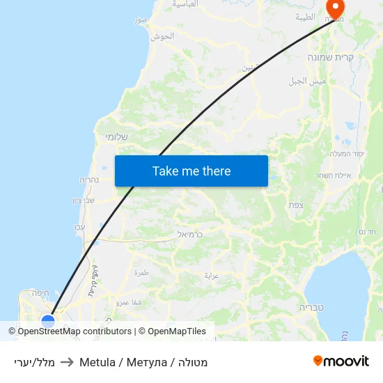 מלל/יערי to Metula / Метула / מטולה map