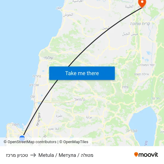 טכניון מרכז to Metula / Метула / מטולה map