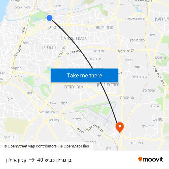קניון איילון to בן גוריון-כביש 40 map
