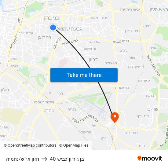 חזון אי''ש/נחמיה to בן גוריון-כביש 40 map