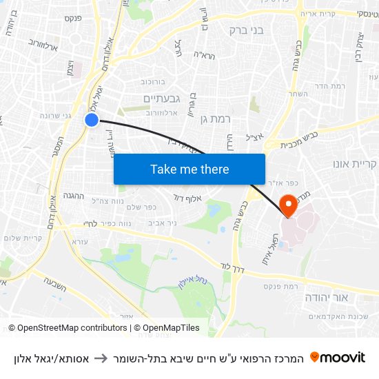 אסותא/יגאל אלון to המרכז הרפואי ע"ש חיים שיבא בתל-השומר map