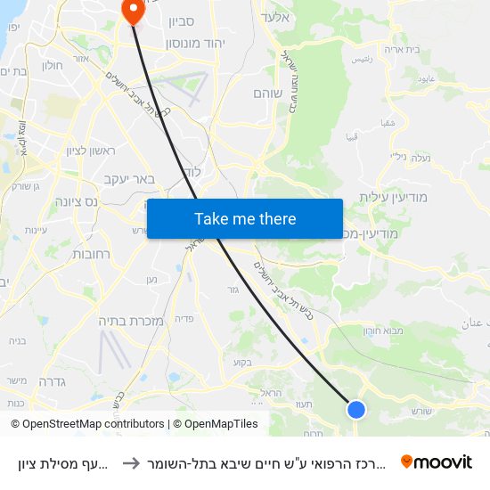 מסעף מסילת ציון to המרכז הרפואי ע"ש חיים שיבא בתל-השומר map