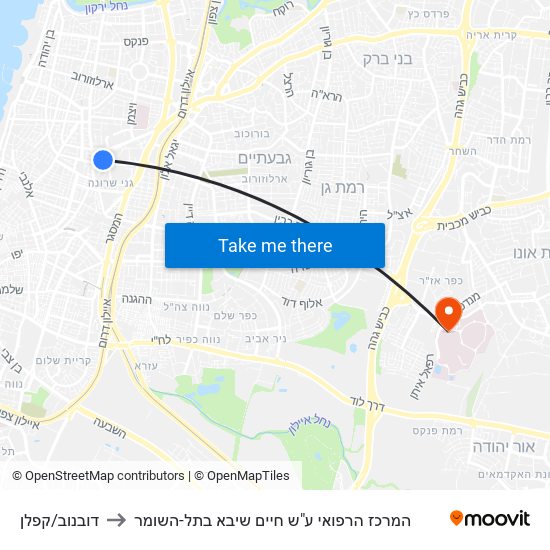 דובנוב/קפלן to המרכז הרפואי ע"ש חיים שיבא בתל-השומר map