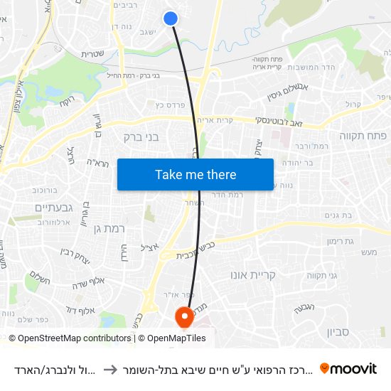 ראול ולנברג/הארד to המרכז הרפואי ע"ש חיים שיבא בתל-השומר map