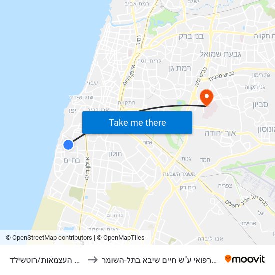 שדרות העצמאות/רוטשילד to המרכז הרפואי ע"ש חיים שיבא בתל-השומר map