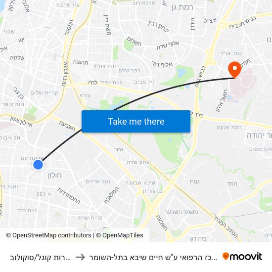 שדרות קוגל/סוקולוב to המרכז הרפואי ע"ש חיים שיבא בתל-השומר map