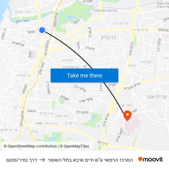 דרך נמיר/פנקס to המרכז הרפואי ע"ש חיים שיבא בתל-השומר map