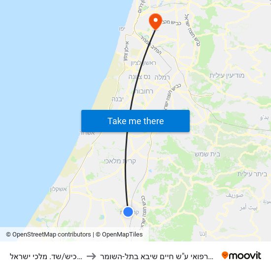 שד. לכיש/שד. מלכי ישראל to המרכז הרפואי ע"ש חיים שיבא בתל-השומר map