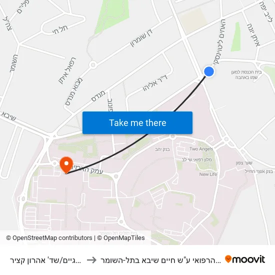 גילדסגיים/שד' אהרון קציר to המרכז הרפואי ע"ש חיים שיבא בתל-השומר map
