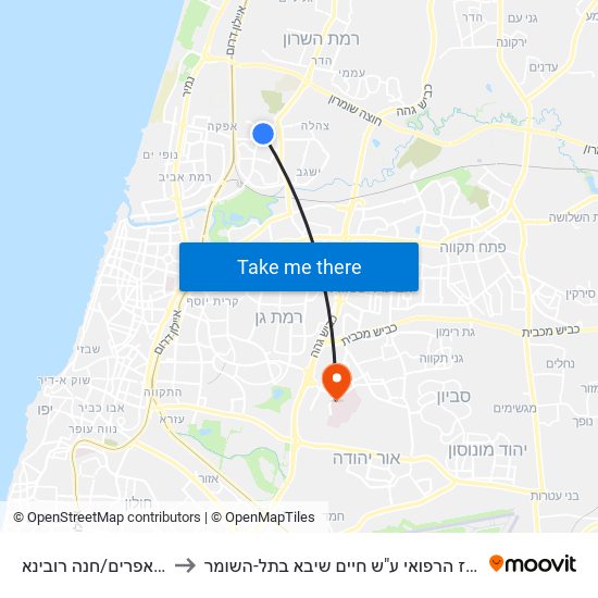 בני אפרים/חנה רובינא to המרכז הרפואי ע"ש חיים שיבא בתל-השומר map