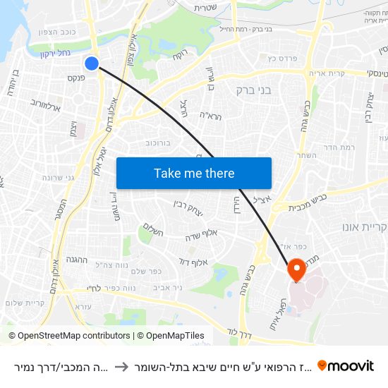 יהודה המכבי/דרך נמיר to המרכז הרפואי ע"ש חיים שיבא בתל-השומר map