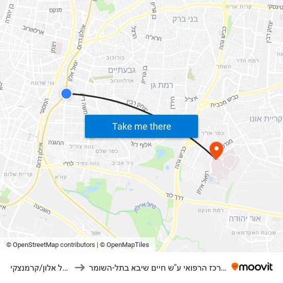 יגאל אלון/קרמנצקי to המרכז הרפואי ע"ש חיים שיבא בתל-השומר map