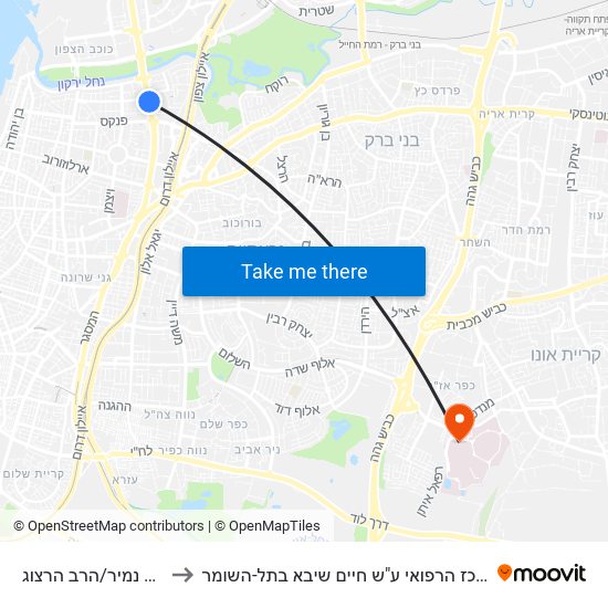 דרך נמיר/הרב הרצוג to המרכז הרפואי ע"ש חיים שיבא בתל-השומר map