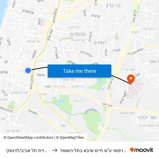 ת. מרכזית תל אביב/לוינסקי to המרכז הרפואי ע"ש חיים שיבא בתל-השומר map