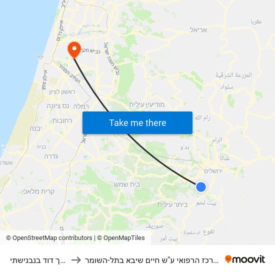 דרך דוד בנבנישתי to המרכז הרפואי ע"ש חיים שיבא בתל-השומר map