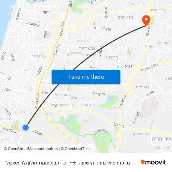 ת. רכבת צומת חולון/לוי אשכול to מרכז רפואי מעיני הישועה map