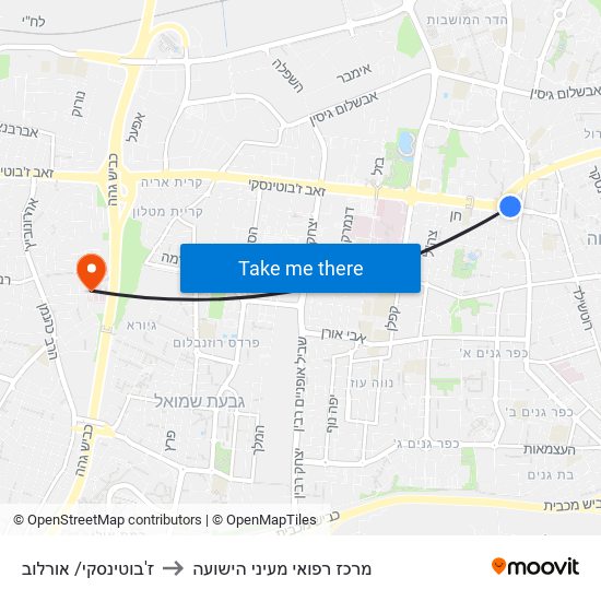 ז'בוטינסקי/ אורלוב to מרכז רפואי מעיני הישועה map