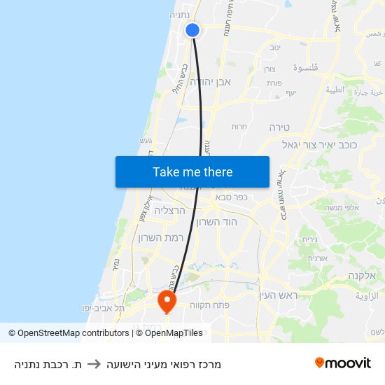 ת. רכבת נתניה to מרכז רפואי מעיני הישועה map