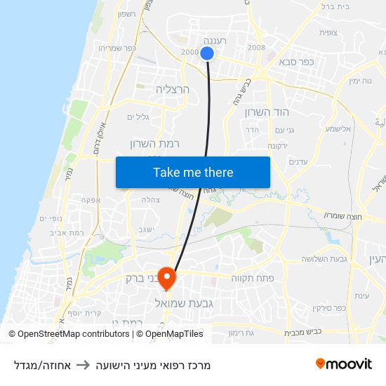 אחוזה/מגדל to מרכז רפואי מעיני הישועה map