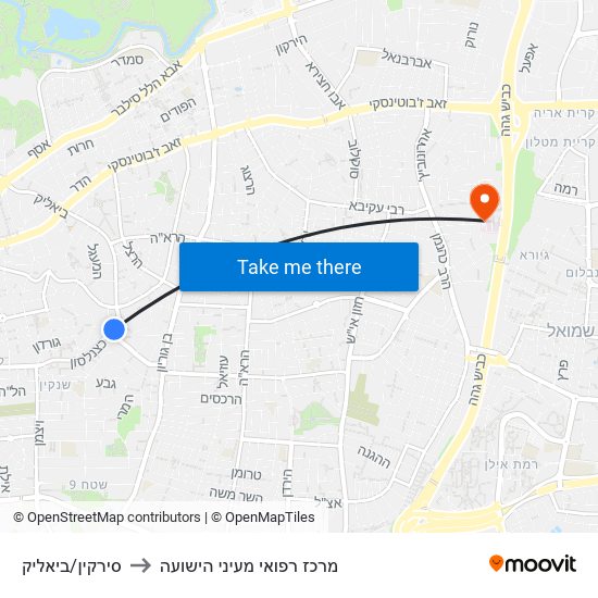 סירקין/ביאליק to מרכז רפואי מעיני הישועה map