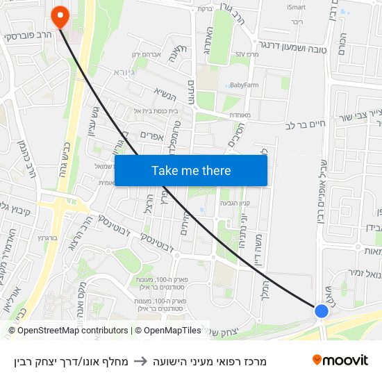 מחלף אונו/דרך יצחק רבין to מרכז רפואי מעיני הישועה map