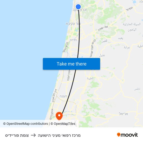 צומת פוריידיס to מרכז רפואי מעיני הישועה map