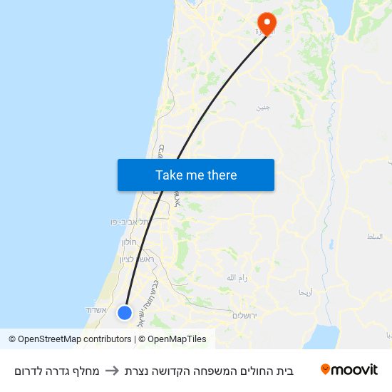 מחלף גדרה לדרום to בית החולים המשפחה הקדושה נצרת map