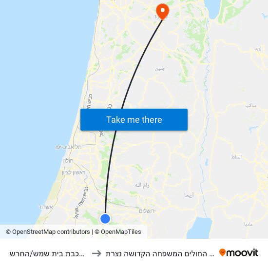 ת. רכבת בית שמש/החרש to בית החולים המשפחה הקדושה נצרת map