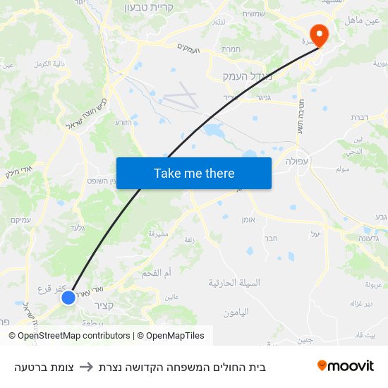 צומת ברטעה to בית החולים המשפחה הקדושה נצרת map