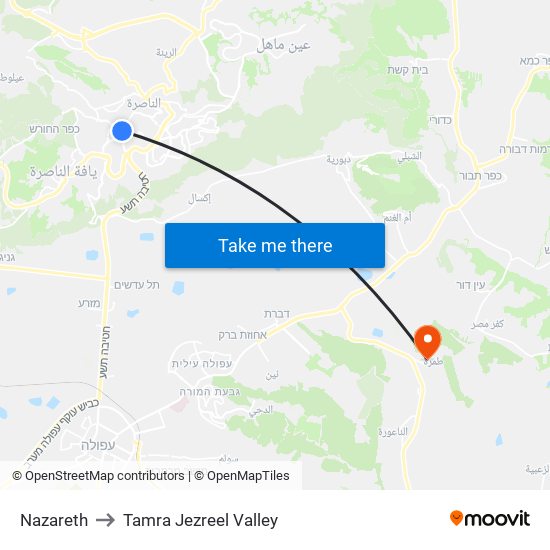 Nazareth to Tamra Jezreel Valley map