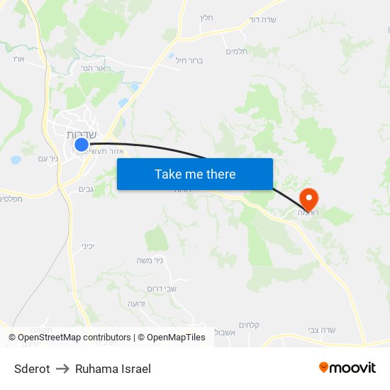 Sderot to Ruhama Israel map