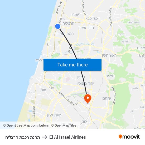 תחנת רכבת הרצליה to El Al Israel Airlines map