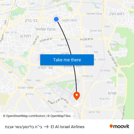 בי''ח בלינסון/גשר אבנת to El Al Israel Airlines map