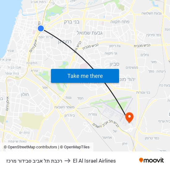 רכבת תל אביב סבידור מרכז to El Al Israel Airlines map