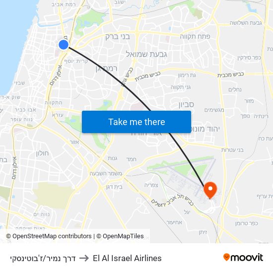 דרך נמיר/ז'בוטינסקי to El Al Israel Airlines map