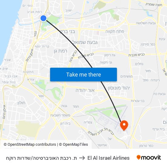 ת. רכבת האוניברסיטה/שדרות רוקח to El Al Israel Airlines map